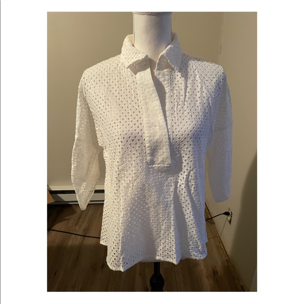 Neiman Marcus White Eyelet Top